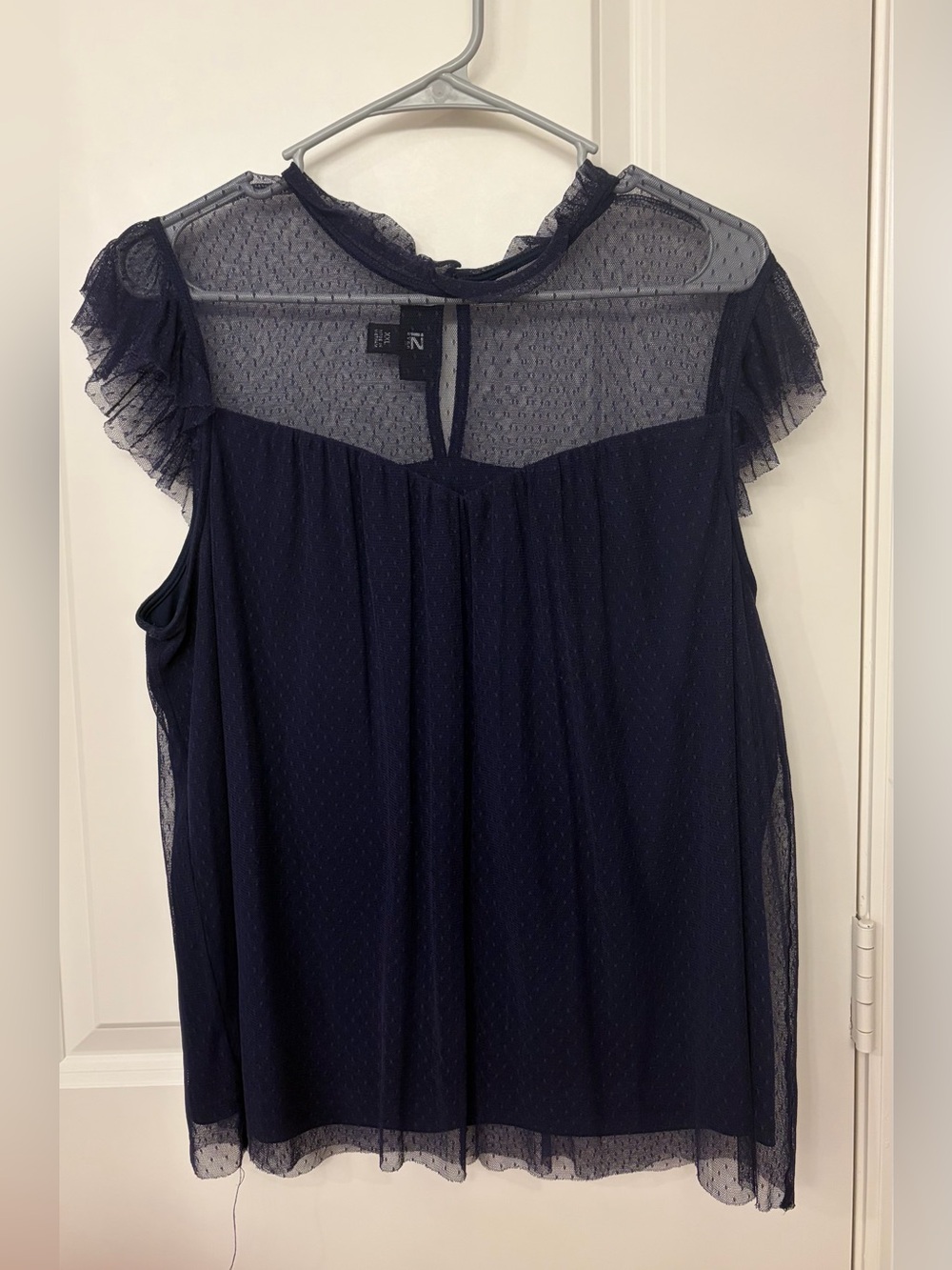 Zara Navy Sheer Yoke Ruffle Sleeve Camisole